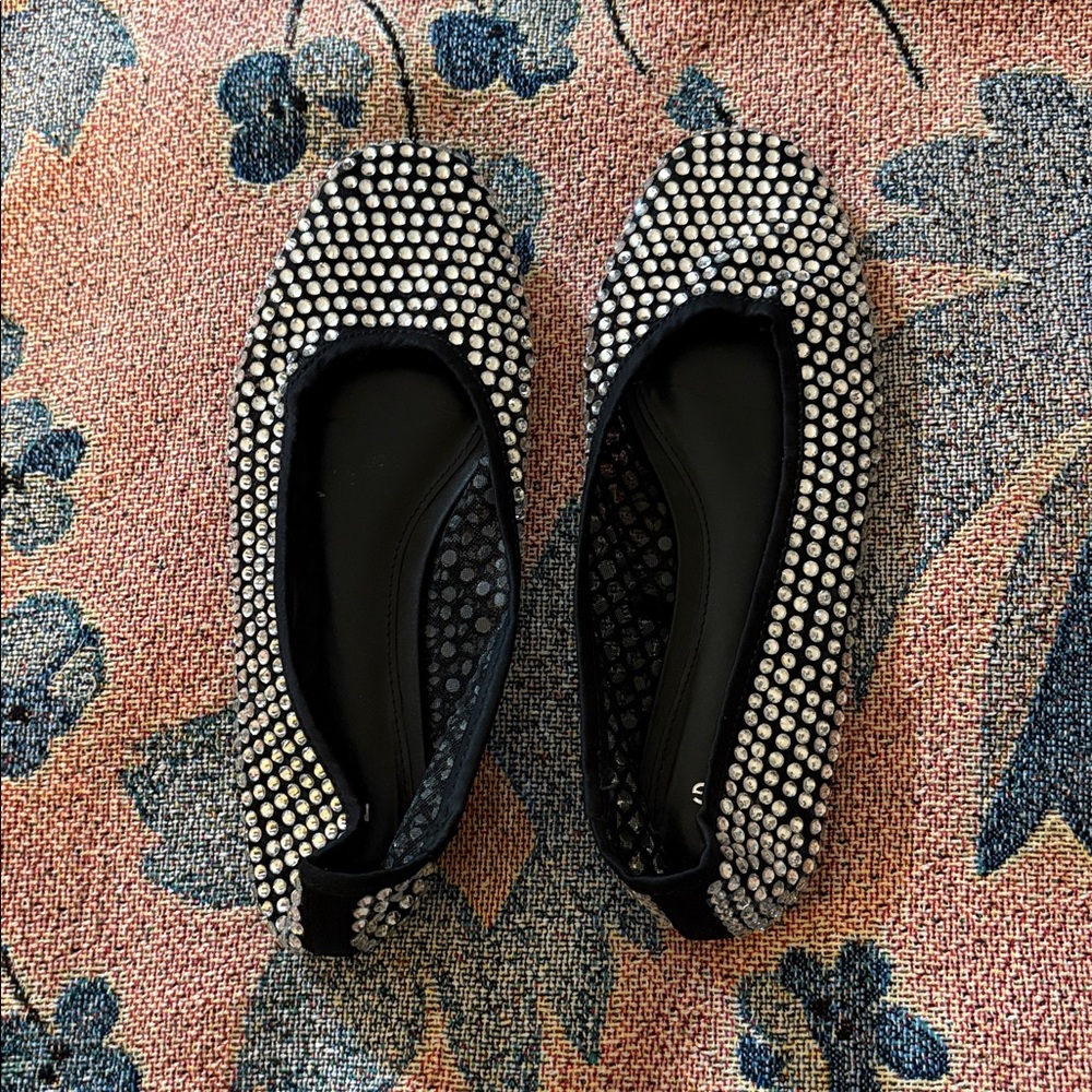 Black Crystal-Studded Flats from Mango